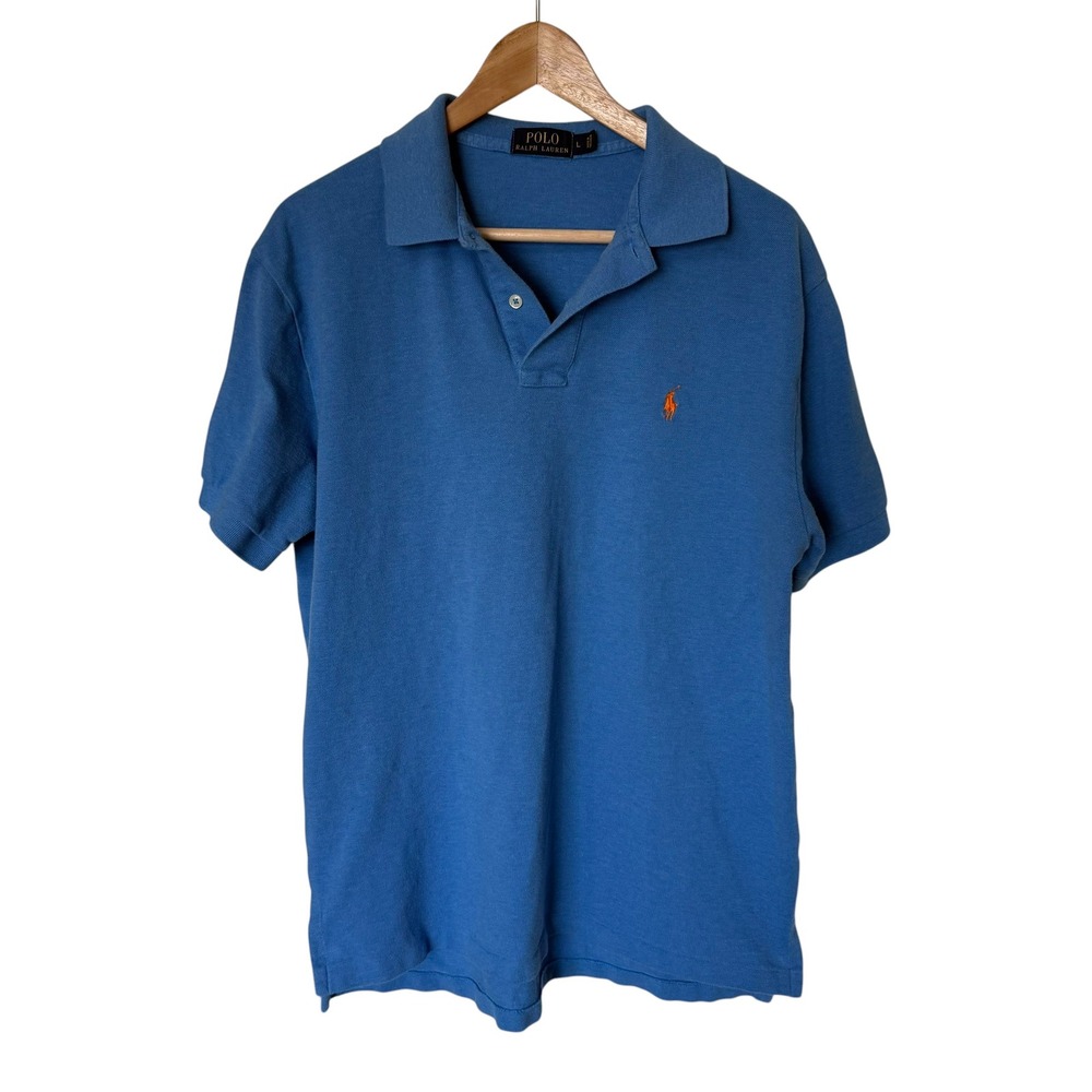 Polo Ralph Lauren Polo Shirt Womens L Blue Excellent Short Sleeve Pique Cotton